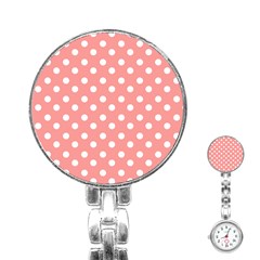 Coral And White Polka Dots Stainless Steel Nurses Watches by GardenOfOphir