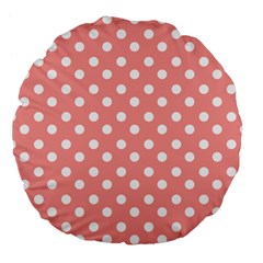 Coral And White Polka Dots Large 18  Premium Flano Round Cushions by GardenOfOphir