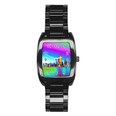 Chicago Colored Foil Effects Stainless Steel Barrel Watch by canvasngiftshop