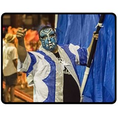 Painted Face Man At Inagural Parade Of Carnival In Montevideo Fleece Blanket (medium)  by dflcprints