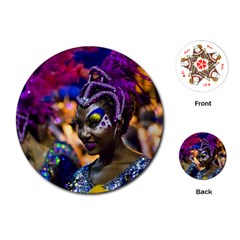 Costumed Attractive Dancer Woman At Carnival Parade Of Uruguay Playing Cards (round)  by dflcprints