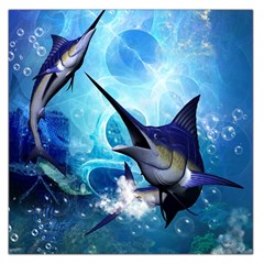 Awersome Marlin In A Fantasy Underwater World Large Satin Scarf (square) by FantasyWorld7