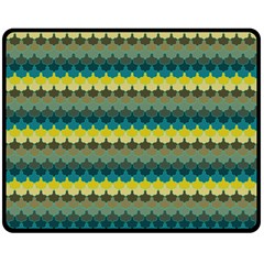 Scallop Pattern Repeat In  new York  Teal, Mustard, Grey And Moss Double Sided Fleece Blanket (medium) 