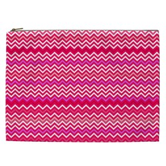 Valentine Pink And Red Wavy Chevron Zigzag Pattern Cosmetic Bag (xxl) 