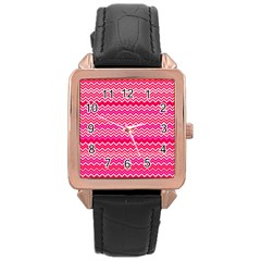 Valentine Pink And Red Wavy Chevron Zigzag Pattern Rose Gold Watches