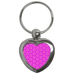 Pink Snowflakes Spinning In Winter Key Chains (heart)  by DianeClancy