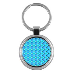 Vibrant Modern Abstract Lattice Aqua Blue Quilt Key Chains (round)  by DianeClancy