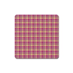 Pink Plaid Pattern Square Magnet