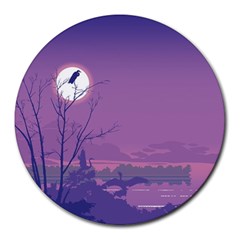 Abstract Tropical Birds Purple Sunset Round Mousepads by WaltCurleeArt