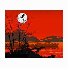 Tropical Birds Orange Sunset Landscape Small Glasses Cloth (2-side) by WaltCurleeArt