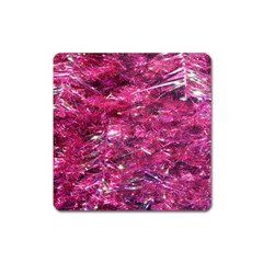 Festive Hot Pink Glitter Merry Christmas Tree  Square Magnet by yoursparklingshop