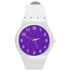 Festive Purple Glitter Texture Round Plastic Sport Watch (m) by yoursparklingshop