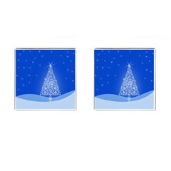 Blue White Christmas Tree Cufflinks (square) by yoursparklingshop