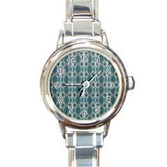 Tropical Blue Abstract Ocean Drops Round Italian Charm Watch by yoursparklingshop