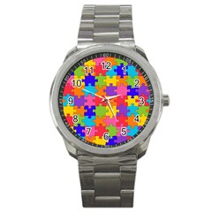 Funny Colorful Jigsaw Puzzle Sport Metal Watch by yoursparklingshop