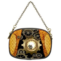 Steampunk Golden Design With Clocks And Gears Chain Purses (one Side)  by FantasyWorld7