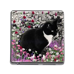 Freckles In Flowers Ii, Black White Tux Cat Memory Card Reader (square) by DianeClancy