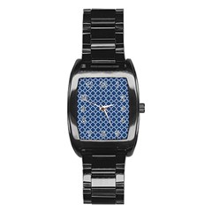 Navy Blue Quatrefoil Pattern Stainless Steel Barrel Watch by Zandiepants