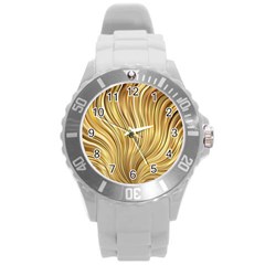 Gold Stripes Festive Flowing Flame  Round Plastic Sport Watch (l) by yoursparklingshop