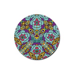 Mariager - Bold Blue,purple And Yellow Flower Design Rubber Coaster (round) by Zandiepants