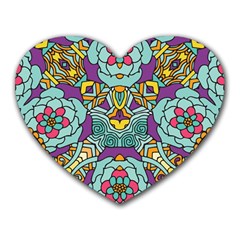 Mariager - Bold Blue,purple And Yellow Flower Design Heart Mousepad by Zandiepants