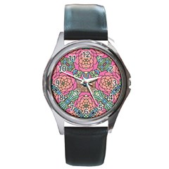 Petals, Carnival, Bold Flower Design Round Metal Watch by Zandiepants