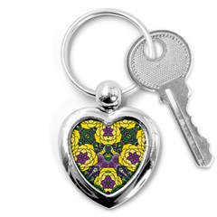 Petals In Mardi Gras Colors, Bold Floral Design Key Chain (heart) by Zandiepants