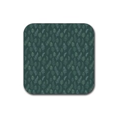 Whimsical Feather Pattern, Forest Green Rubber Coaster (square) by Zandiepants