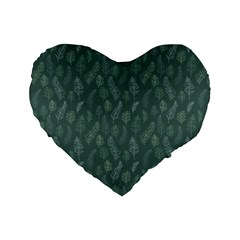 Whimsical Feather Pattern, Forest Green Standard 16  Premium Flano Heart Shape Cushion  by Zandiepants