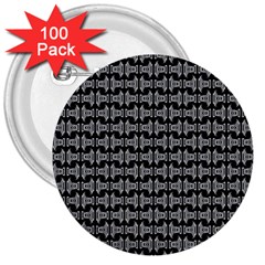 Black White Tiki Pattern 3  Buttons (100 Pack) 