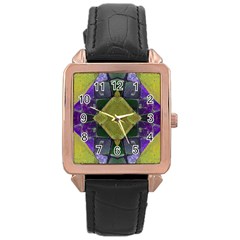 Purple Yellow Stone Abstract Rose Gold Leather Watch  by BrightVibesDesign