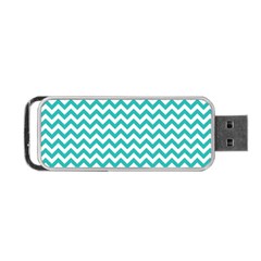 Turquoise & White Zigzag Pattern Portable Usb Flash (two Sides) by Zandiepants