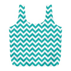 Turquoise & White Zigzag Pattern Full Print Recycle Bag (l) by Zandiepants