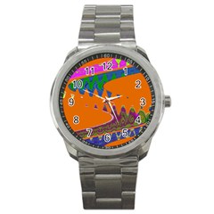 Colorful Wave Orange Abstract Sport Metal Watch by BrightVibesDesign