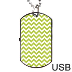 Spring Green & White Zigzag Pattern One Piece Boyleg Swimsuit Dog Tag Usb Flash (one Side) by Zandiepants