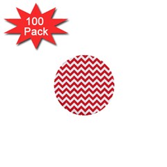 Poppy Red & White Zigzag Pattern 1  Mini Button (100 Pack)  by Zandiepants