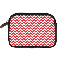 Poppy Red & White Zigzag Pattern Digital Camera Leather Case by Zandiepants