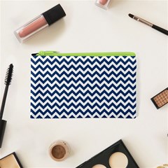 Navy Blue & White Zigzag Pattern Cosmetic Bag (xs) by Zandiepants