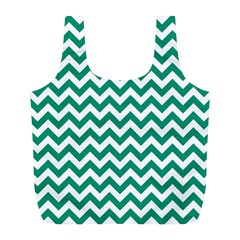 Emerald Green & White Zigzag Pattern Full Print Recycle Bag (l)