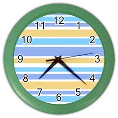 Blue Yellow Stripes Color Wall Clocks by BrightVibesDesign