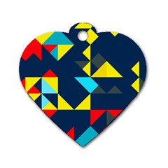 Colorful Shapes On A Blue Background                                        			dog Tag Heart (one Side) by LalyLauraFLM