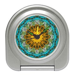 Blue Yellow Ocean Star Flower Mandala Travel Alarm Clock by Zandiepants