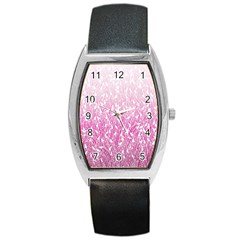 Pink Ombre Feather Pattern, White, Barrel Style Metal Watch by Zandiepants