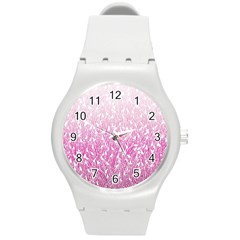 Pink Ombre Feather Pattern, White, Round Plastic Sport Watch (m) by Zandiepants