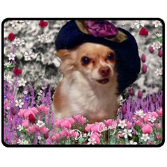 Chi Chi In Flowers, Chihuahua Puppy In Cute Hat Fleece Blanket (medium)  by DianeClancy