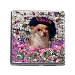 Chi Chi In Flowers, Chihuahua Puppy In Cute Hat Memory Card Reader (square) by DianeClancy