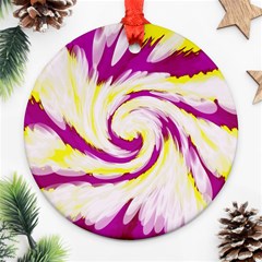 Tie Dye Pink Yellow Abstract Swirl Round Ornament (two Sides)  by BrightVibesDesign