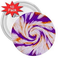 Tie Dye Purple Orange Abstract Swirl 3  Buttons (10 Pack)  by BrightVibesDesign