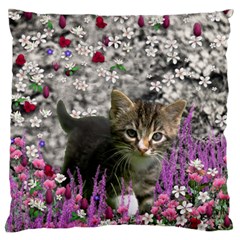 Emma In Flowers I, Little Gray Tabby Kitty Cat Standard Flano Cushion Case (one Side) by DianeClancy