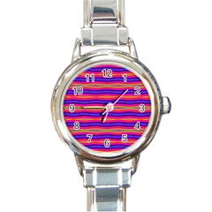 Bright Pink Purple Lines Stripes Round Italian Charm Watch by BrightVibesDesign